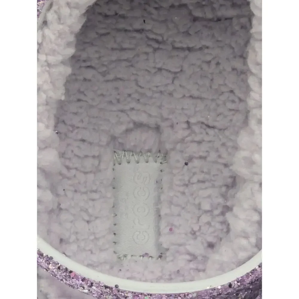 Crocs Kids Girls Size J5 Classic Lined Chunky Glitter Purple Fuzzy Sparkly Clogs